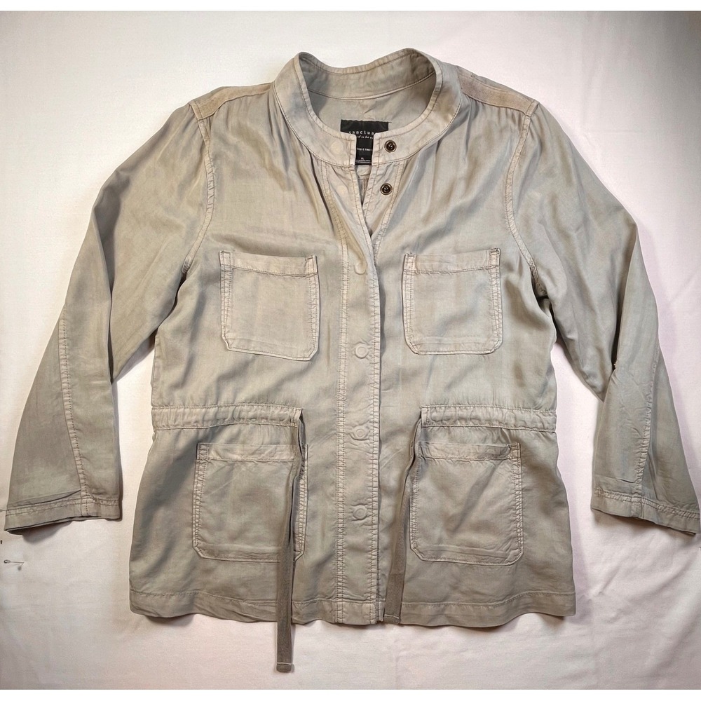 Sanctuary Womens XL Utility Jacket Lyocell Light Beige Military Cargo Safari
